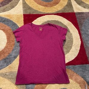 Polo Ralph Lauren Maroon Red Cotton V Neck T Shirt Top Women’s Medium Runs Small